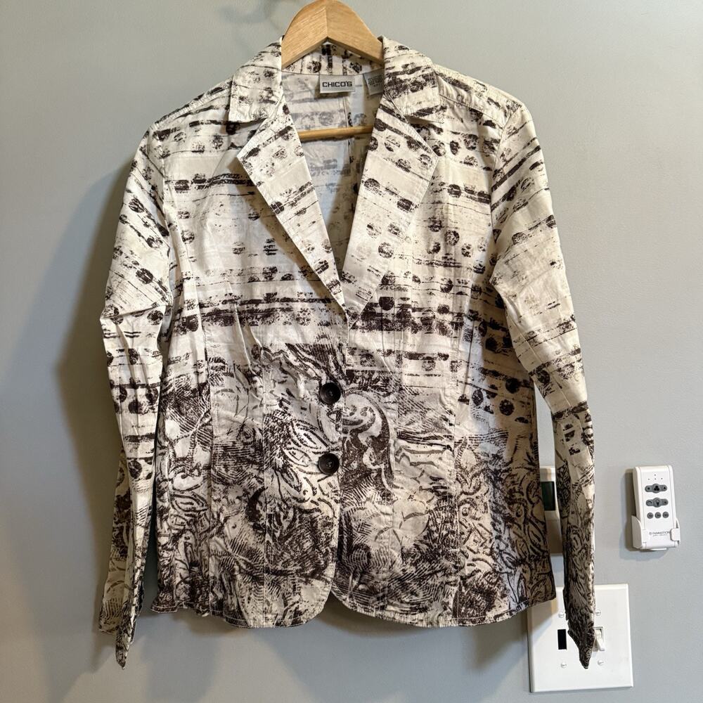 Chicos Jacket Safari Life Button‎ Up Cotton Blazer Women’s 1 New